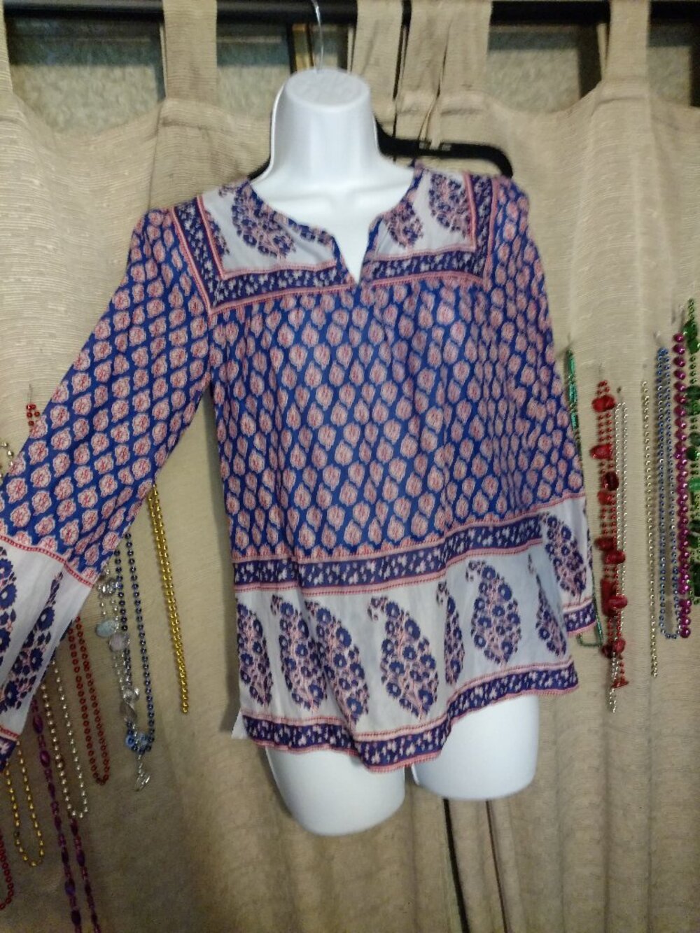 J Crew Black Label Red & Blue Boho Blouse 00